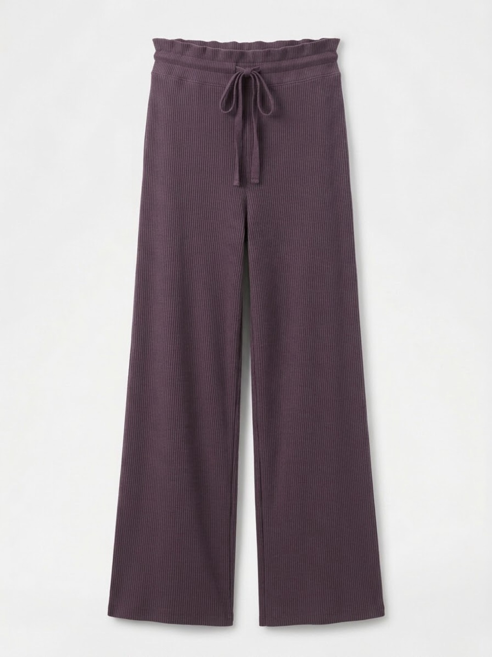 Wide-Leg Ribbed Knit Pants in Plum